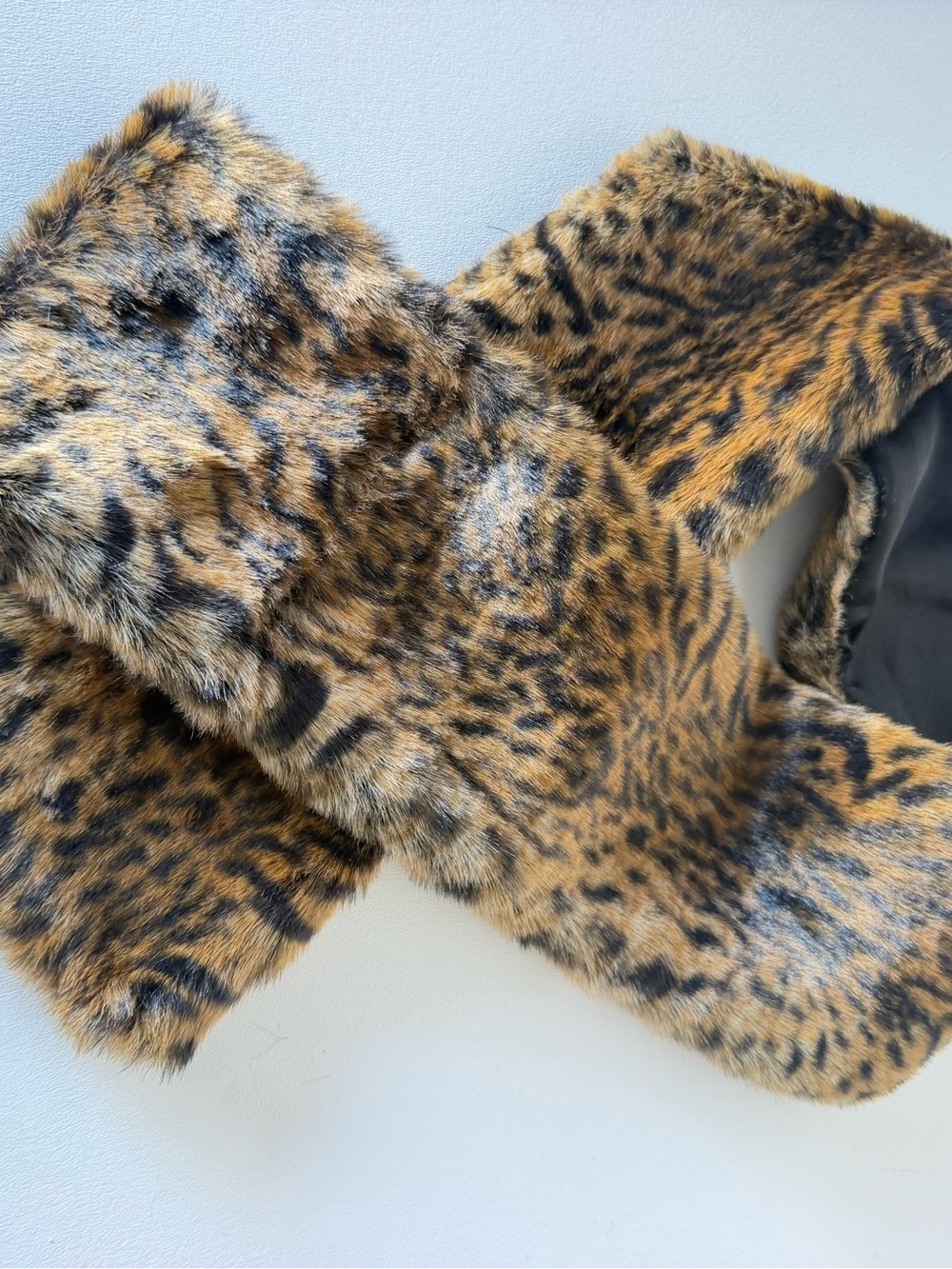 Source Unknown Faux Fur Leopard-Print Scarf in Brown and Black